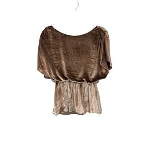 Alice + Olivia brown velvet drape silk blend peplum top